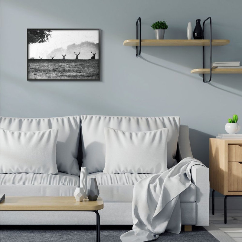 « cerf family photo », impression sur toile, H 24 po x l 30 po x P 1,5 po, Giclée encadrée noir minuit