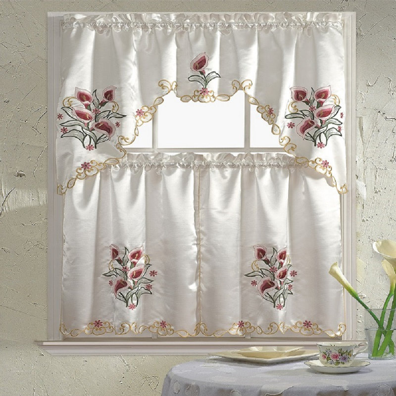 Melendez Floral Swag Kitchen Curtain, Rachel Blue
