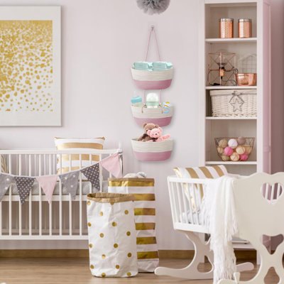 Panier suspendu tissé à 3 niveaux avec crochets - Organisateur de rangement mural pour la cuisine, le placard pour bébé et la décoration intérieure - Conception polyvalente peu encombrante