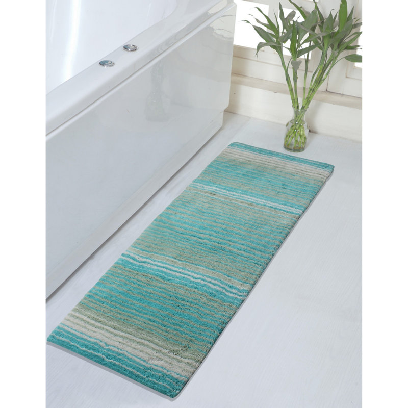 Tapis pour salle de bain 100% coton avec envers en latex, Turquoise, Simple - L 21 po x l 54 po