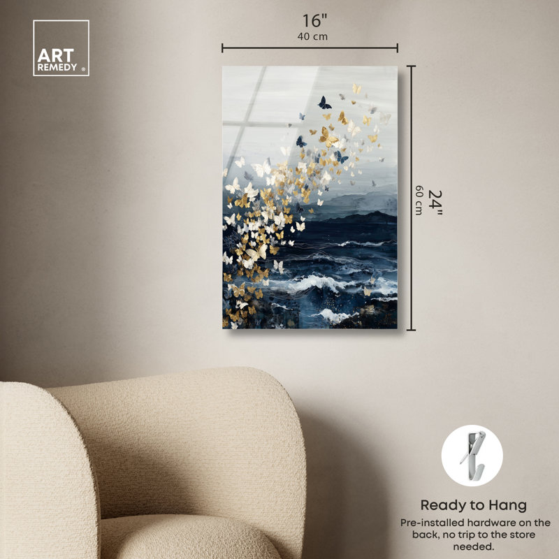 Décoration murale en acrylique Gilded Butterfly Flight II par Art Remedy, prêt à accrocher, 16 x 24, H 24 po x l 16 po