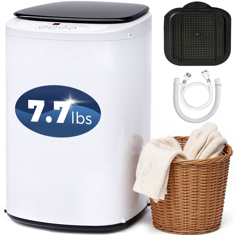 Machine à laver portative 1,07 pi³ avec pompe de vidange, capacité de 7,7 lb, ensemble laveuse et sécheuse automatique compactes, 8 programmes, blanc