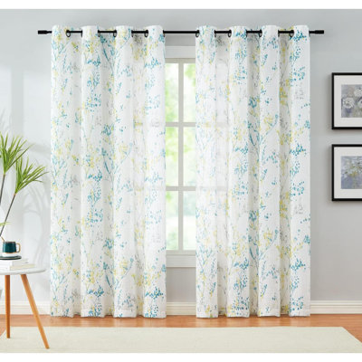 Panneaux de rideaux semi-transparents pour le salon de la chambre à coucher à motif lin multicolore avec rideaux à œillets pour cuisine avec œillets 2 pièces