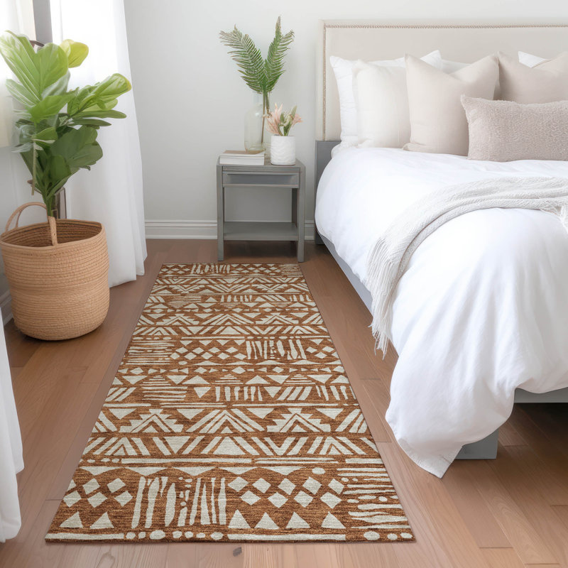 Premium Machine Washable Prisco Terracotta Rug, Runner 2'3" x 7'6"