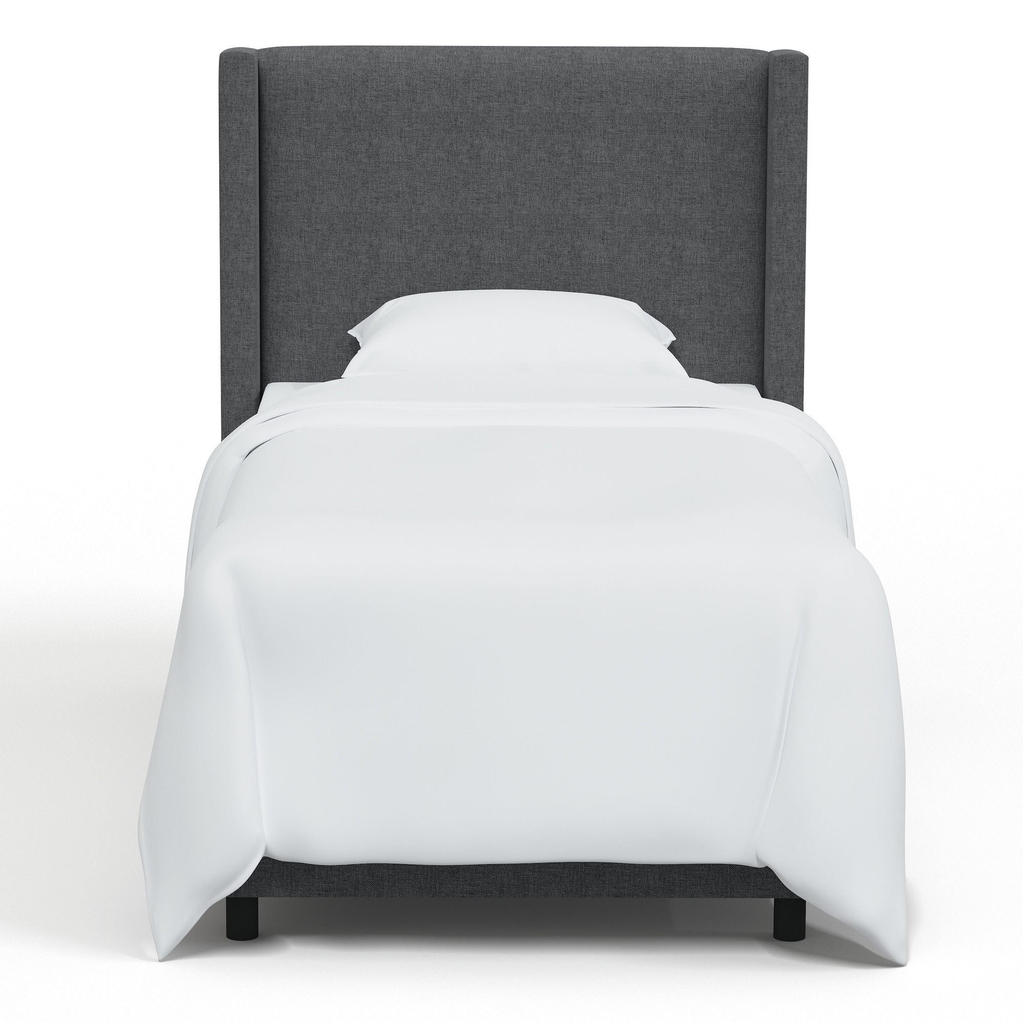 Hanson Upholstered Wingback Bed, Zuma Charcoal Textured Linen, Twin