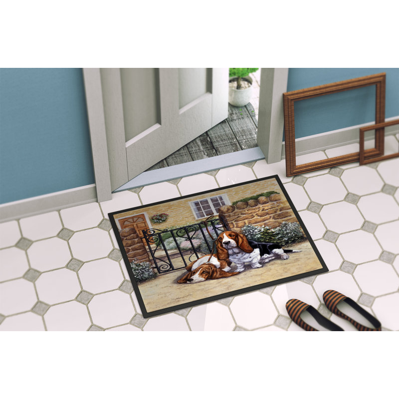 Paillasson d’extérieur antidérapant de Basset Hound à la barrière tuleta, Rectangle 2 pi x 3 pi