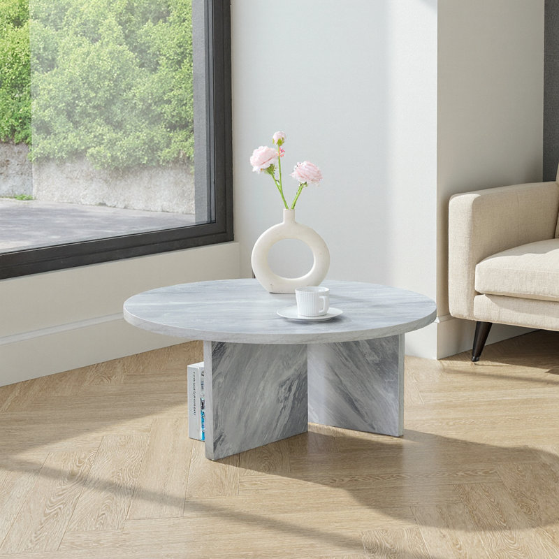 Table basse ronde, centre en MDF noyer 32 pouces pour le salon, style minimaliste moderne et nordique, résistant aux rayures