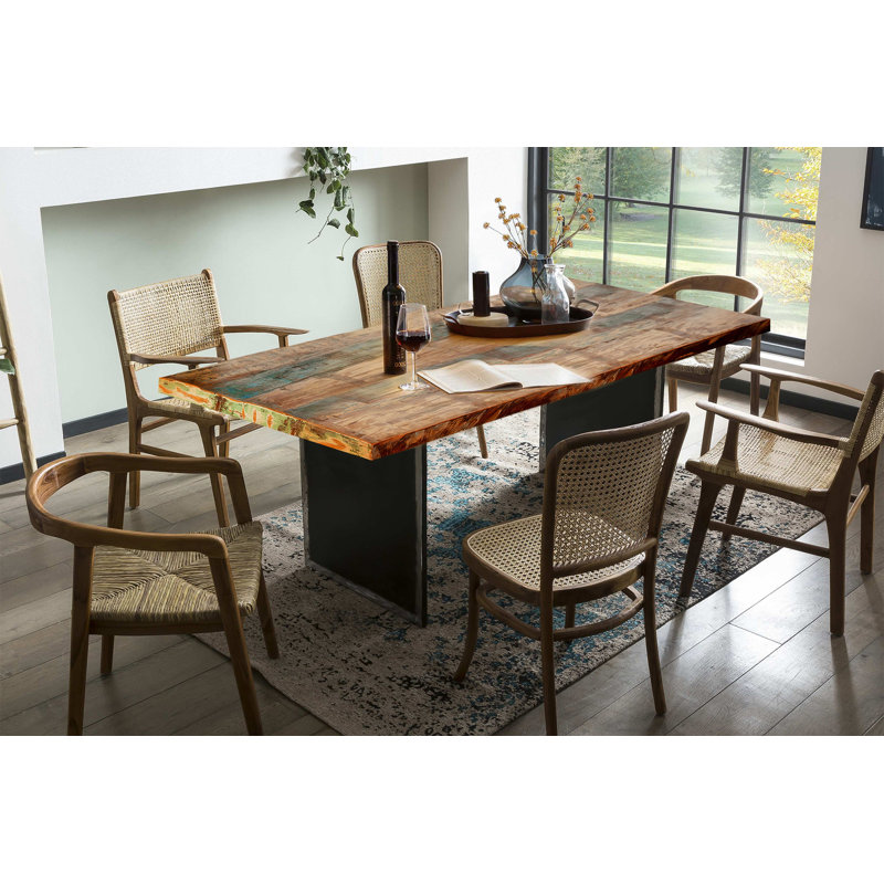 Elisa 240 cm Rectangular Wood Top Dining Table with Steel Base