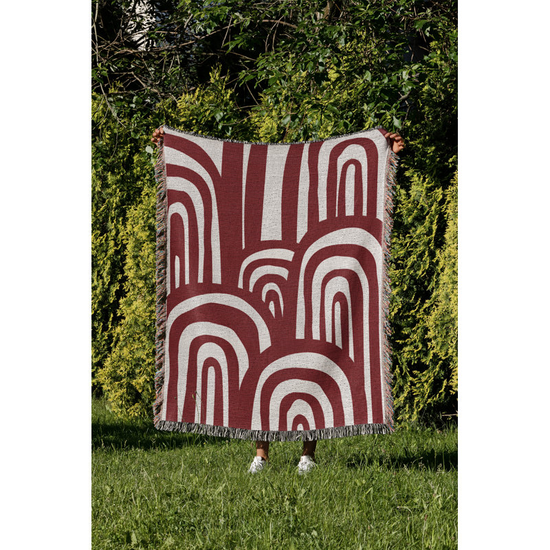 Jeté en coton à imprimé abstrait Lyno, 50 x 60, Rouge
