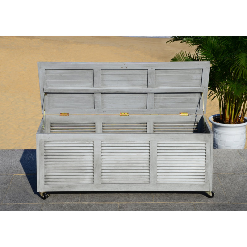 Birch Lane™ Odette 47.2'' W 50 Gallons Solid Wood Eucalyptus Deck Box with Wheels, Gray