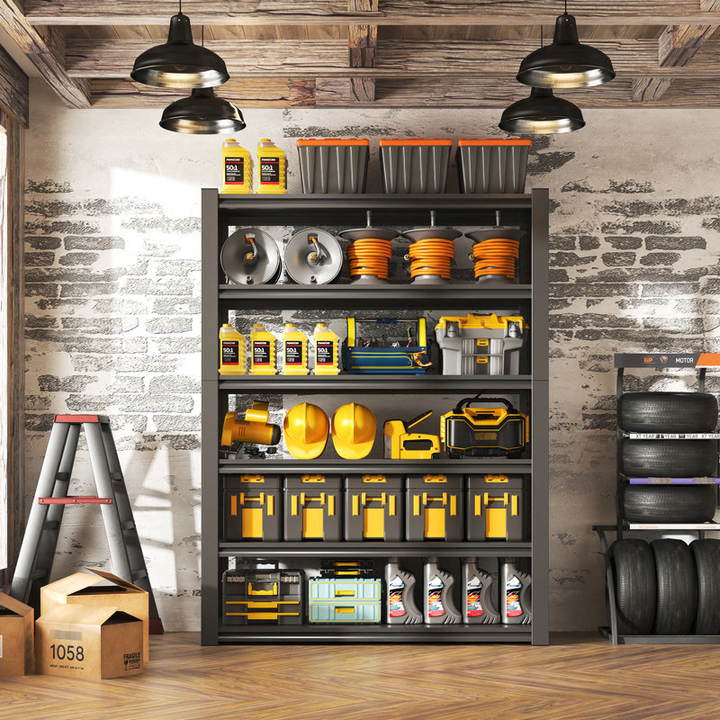 Étagère de garage en métal 2400 lb, étagères de rangement robustes à 6 niveaux, l 48 po x P 18 po, H 82 po, noir, réglable, pour le garage, la cuisine, la chambre à coucher, les espaces de travail Étagère 2400 lb, rangement réglable, l 48 po x P 18 po H,