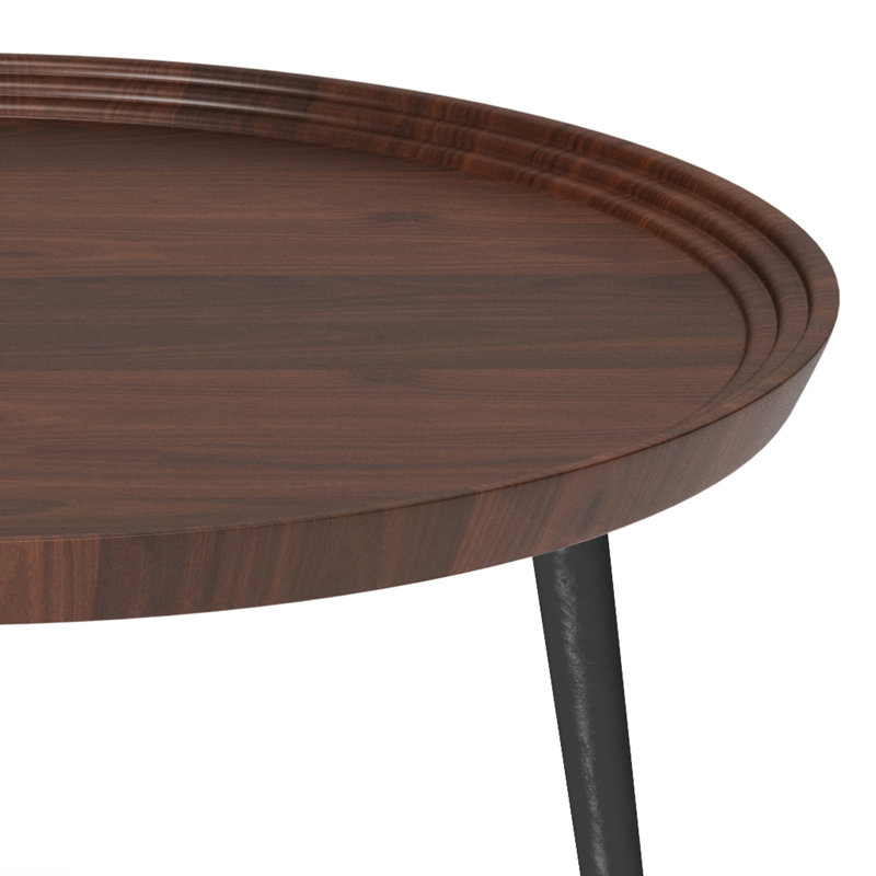 Cognac Round Tray-Top Coffee Table with Metal Legs