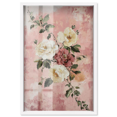 Dusty Rose I Shadowbox Print Vintage Room Decor by Art Remedy, White Frame, 37 x 55
