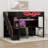 Full Size Wood Loft Bed With Desk And Staircase, Gaming Loft Bed With LED Lights And USB Ports