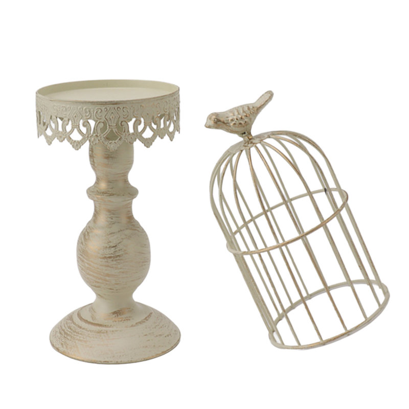 Bougeoir en fer forgé vintage avec base stable amovible, décoration cage à oiseaux pour chambre ou restaurant.