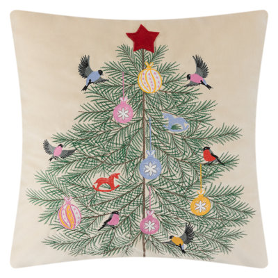 Housse de coussin en velours brodé Christmas Tree 18 x 18 po