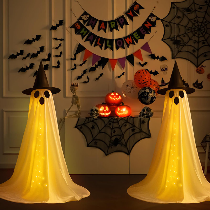 2Packs Halloween Decorations Outdoor,Halloween Party Decorations Indoor,Spooky Ghost Decor With Remote Control String Lights,Halloween Ghost Lights For Porches Yards Gardens Lawn