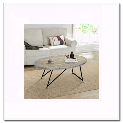 Table basse ovale en chêne gris patiné et noir