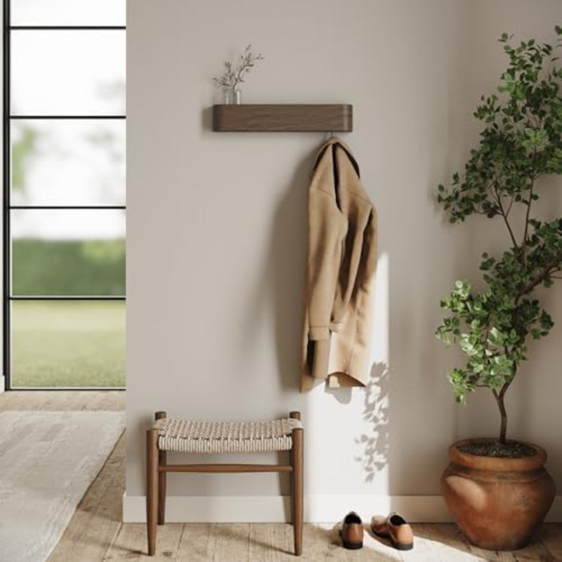 Porte-manteau mural « Toke » - Portemanteau au design moderne avec crochets muraux dissimulés - Panneau en placage de bois massif - Chêne foncé
