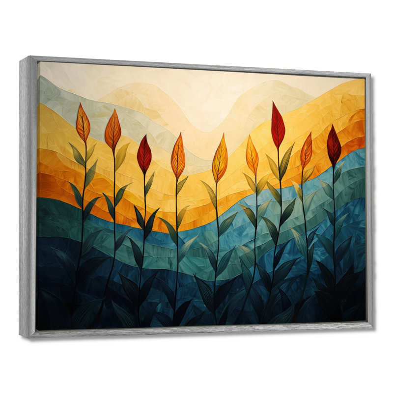 Abstrait champ botanique de 4 saisons, Flow III - fleurs abstraites, art mural sur toile, H 12 po x l 20 po, Cadre flottant