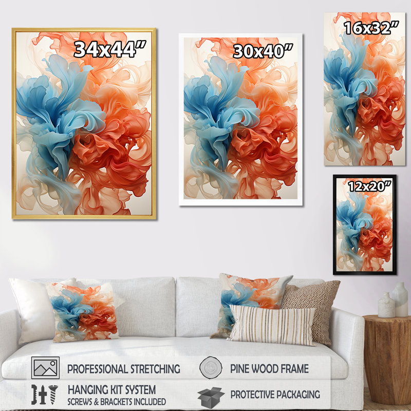 «Faded Retro» - impression à l'encre liquide rouge et turquoise, H 32 po x l 24 po x P 1 po, Cadre flottant blanc