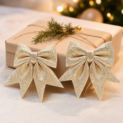 Décorations de Noël à paillettes - nœuds de cadeau attachés 6 couleurs ruban étincelant ornements arc décoratif pour l'emballage de cadeaux de Noël