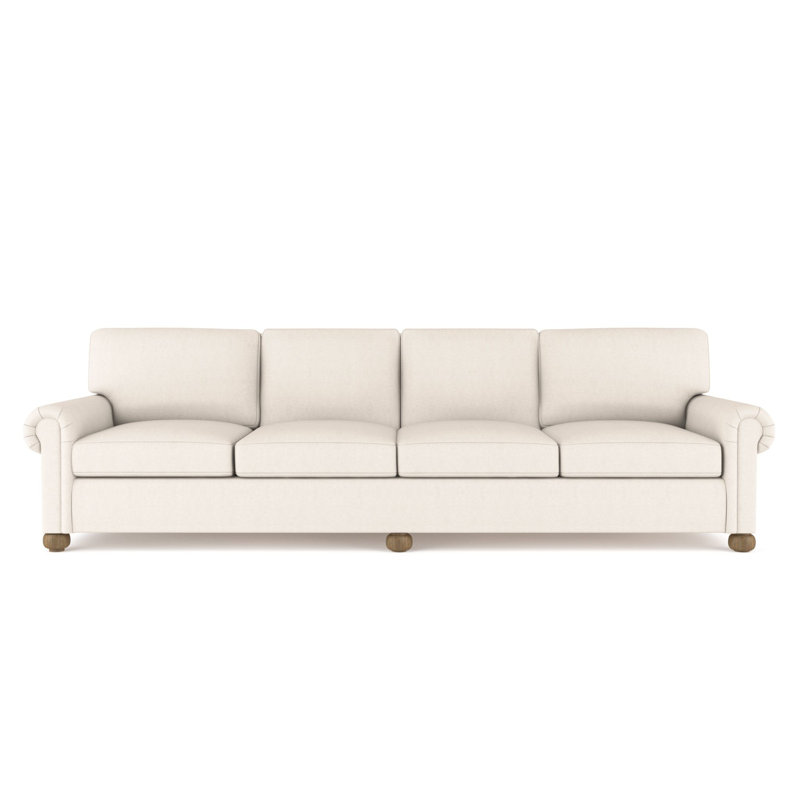 Leroy Rolled Panel-Arm Extra Long Sofa with Bun Feet, Plush Velvet Alabaster, Weathered, 36" H x 120" W x 43" D