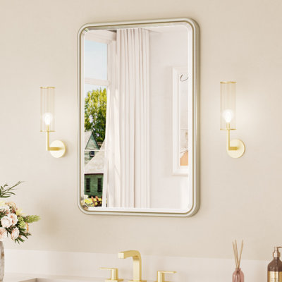 Miroir de salle de bain en métal avec verre trempé biseauté, coins arrondis et tasseau français