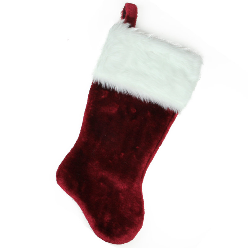 Chaussette de Noël traditionnelle 20 po bourgogne et blanc