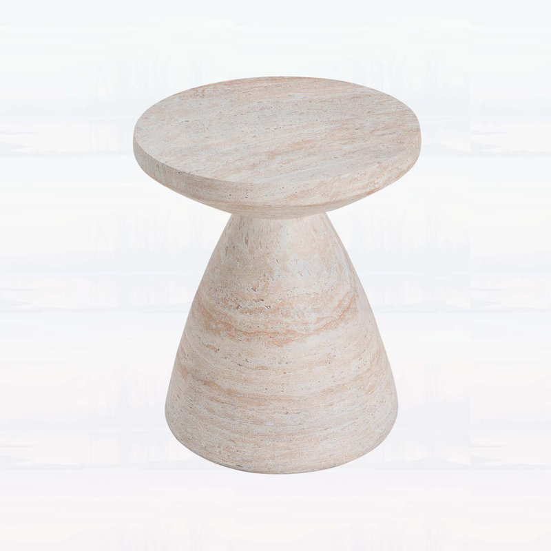 Table de bout intérieure et extérieure avec finition élégante en travertin, sans assemblage