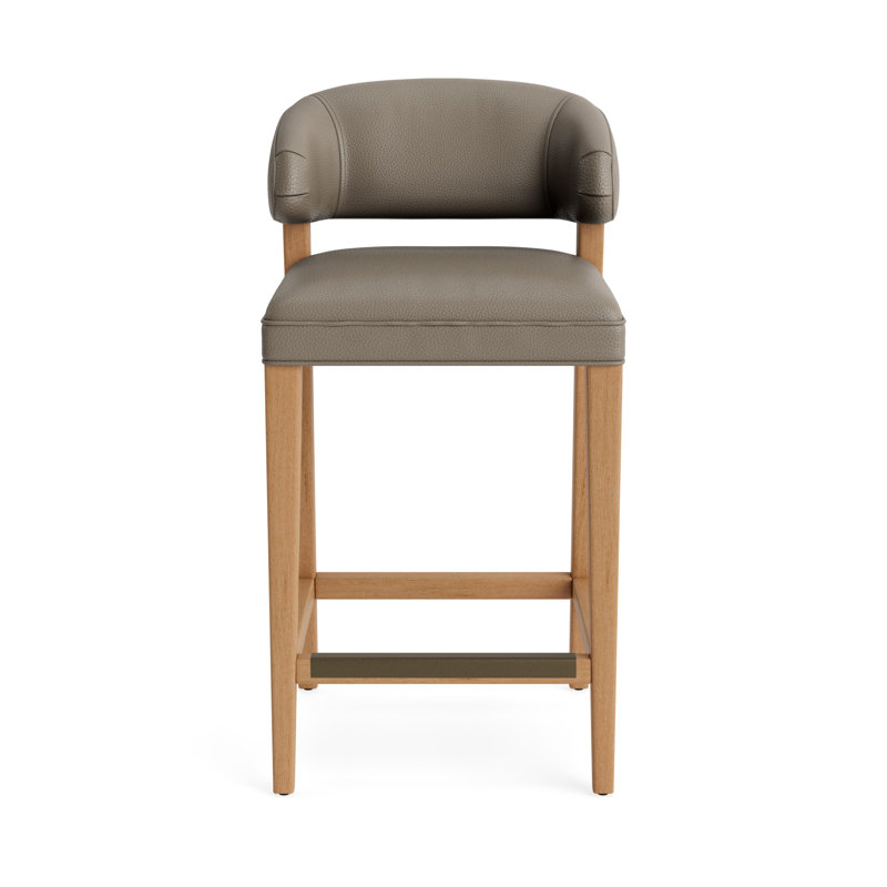 Keane Leather Bar Stool, Natural, Greenwich Performance Leather - Pewter, Bar Stool (30” Seat Height)