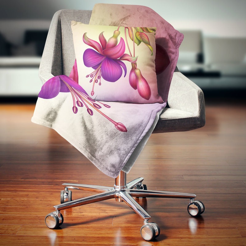 Coussin lombaire floral avec feuilles fuchsia fleurs, Carrée 18 po x 18 po