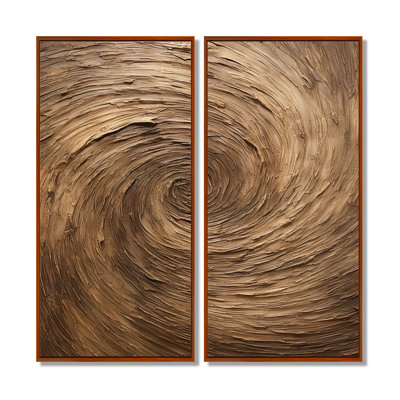 Brown Calm Current Spiral - Abstract Spirals Wall Art Decor, Brown Abstract Canvas Print Set Of 2