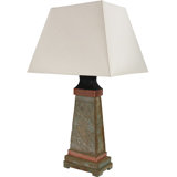 Wallach 30" Natural Slate Outdoor Table Lamp with White Shade and Copper Accents