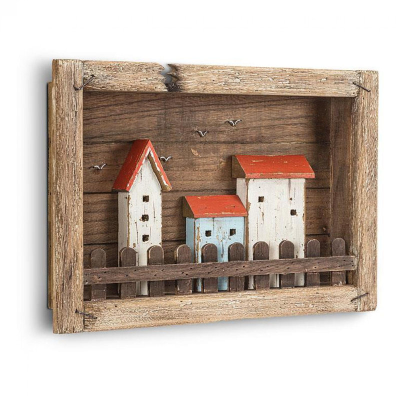 Rustic Multicolor Wooden Beach Houses Wall Decor