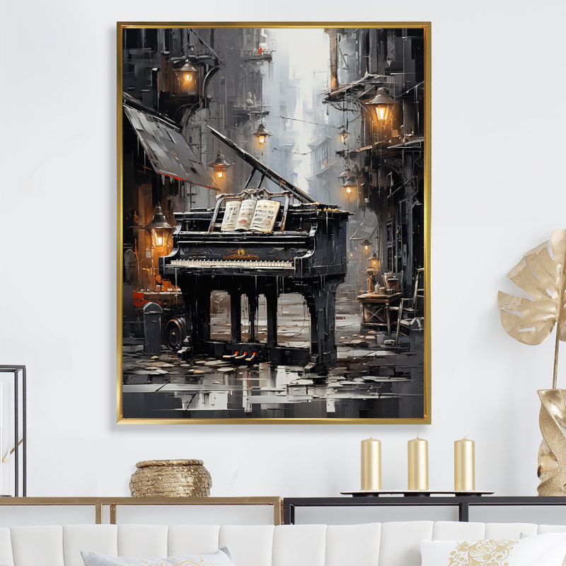 Piano Urban Upright I sur toile, H 32 po x l 24 po x P 1 po, Cadre flottant doré
