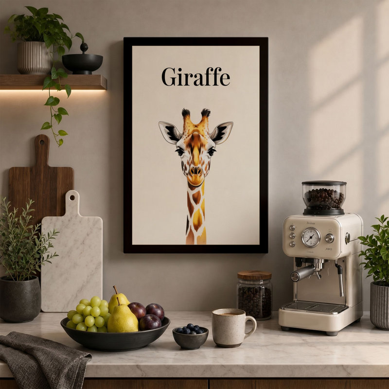 Giraffe Portrait Minimalist - Wrapped Canvas, 36x24 - 91.4 x 61.0 cm, Teal Border