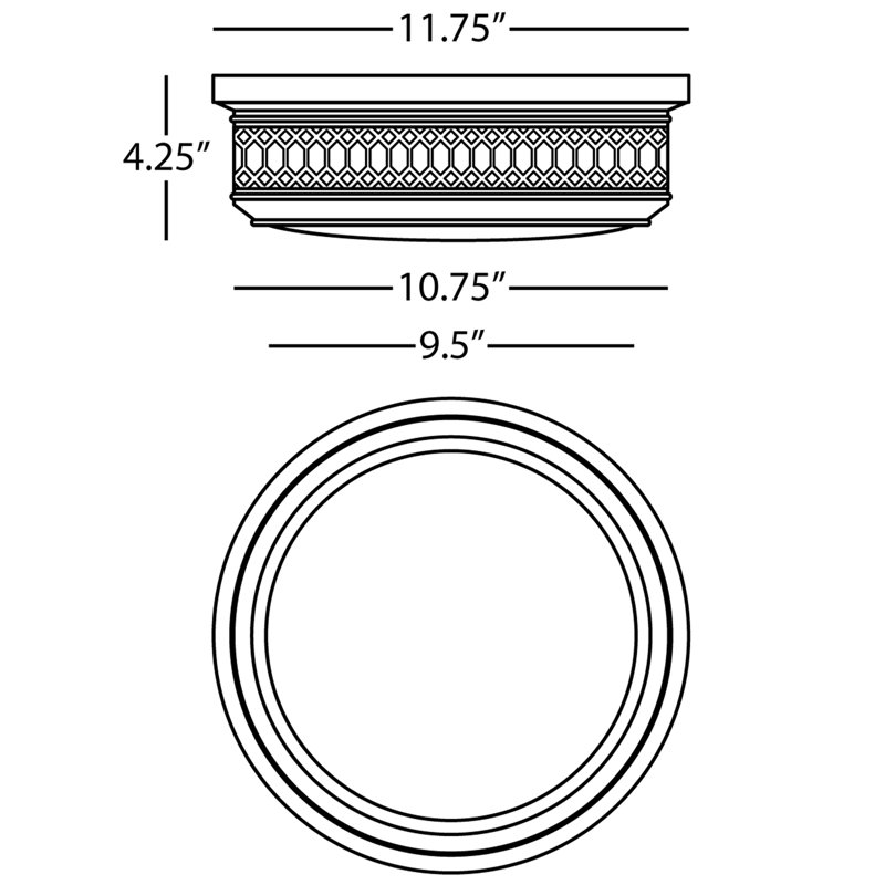 Plafonnier encastré Williamsburg Tucker, Laiton antique, Deux lumières, H 4,25 po x l 11,75 po x P 11,75 po