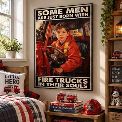 Certains hommes sont nés avec des camions de pompiers dans leurs âmes, art mural sur toile - salon, chambre à coucher ou bureau