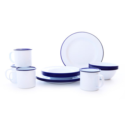 Crow Canyon Enamelware Vintage 16 Piece Dinnerware Set, Service for 4