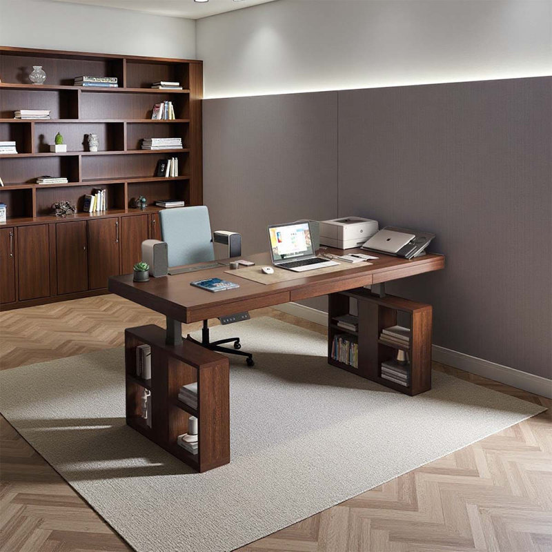 Table double réglable en hauteur avec double compartiment de rangement, H 31,89 po x l 62,99 po x P 27,56 po