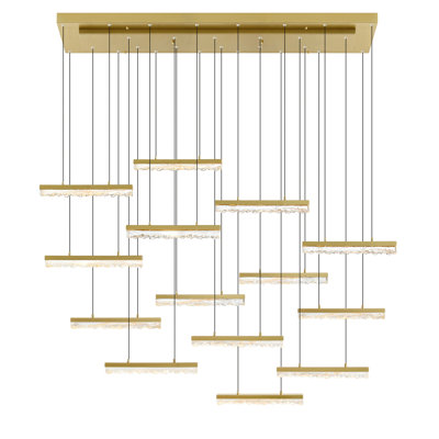 Integrated LED 60" Brass Modern Chandelier with Handmade Textured Glass for Dining Room Foyer Bedroom Living Room