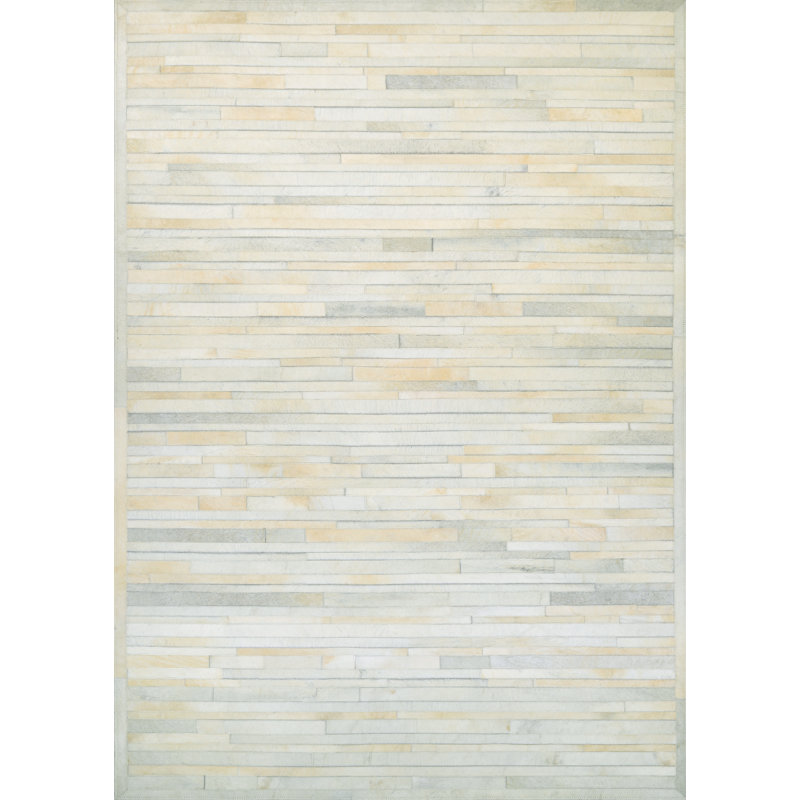 Orren Ellis Striped Ivory Handmade Cowhide Indoor Rug, Rectangle 3'4" x 5'4"