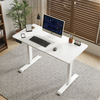 Bureau électrique debout, 55 pouces de long et 24 de large, blanc, réglable en hauteur pour les processus de travail de bureau modernes, structure à double poutre renforcée, mode de levage silencieux, flux de travail de charge intelligent,