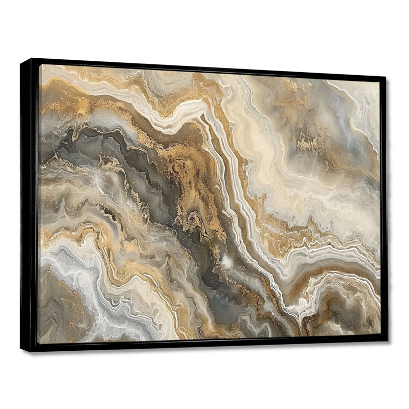 Art mural marbre gris subtil or gris, H 12 po x l 20 po x P 1 po, Toile avec cadre flottant noir