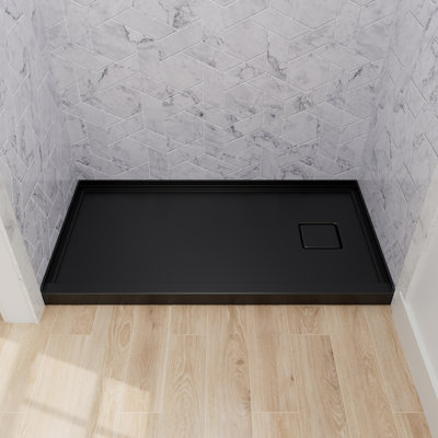 Plateau de douche rectangulaire 30 po x 60 po en acrylique noir avec drain et base résistante aux taches pour salle de bain