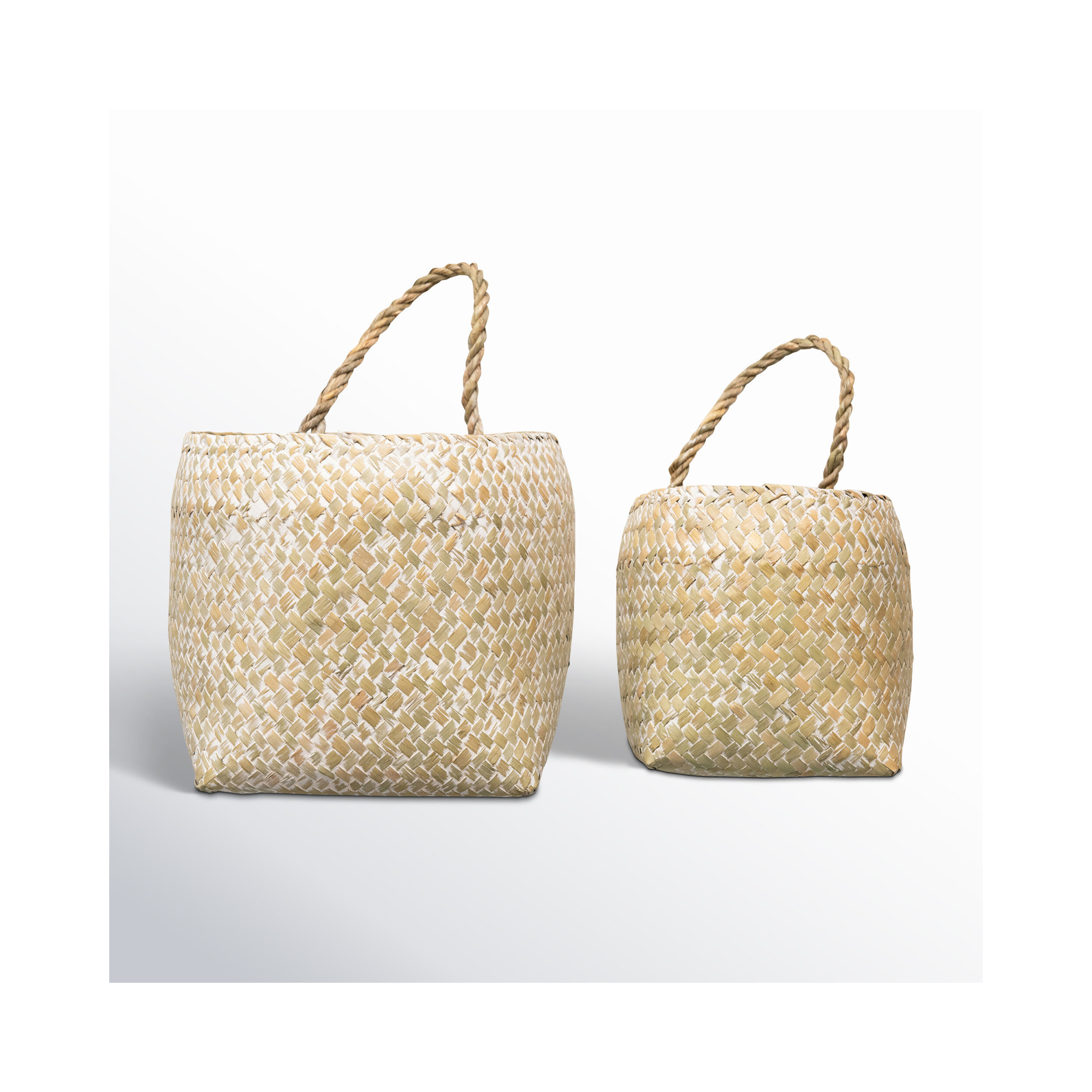 Hand-Woven Seagrass Wall Baskets with Handles