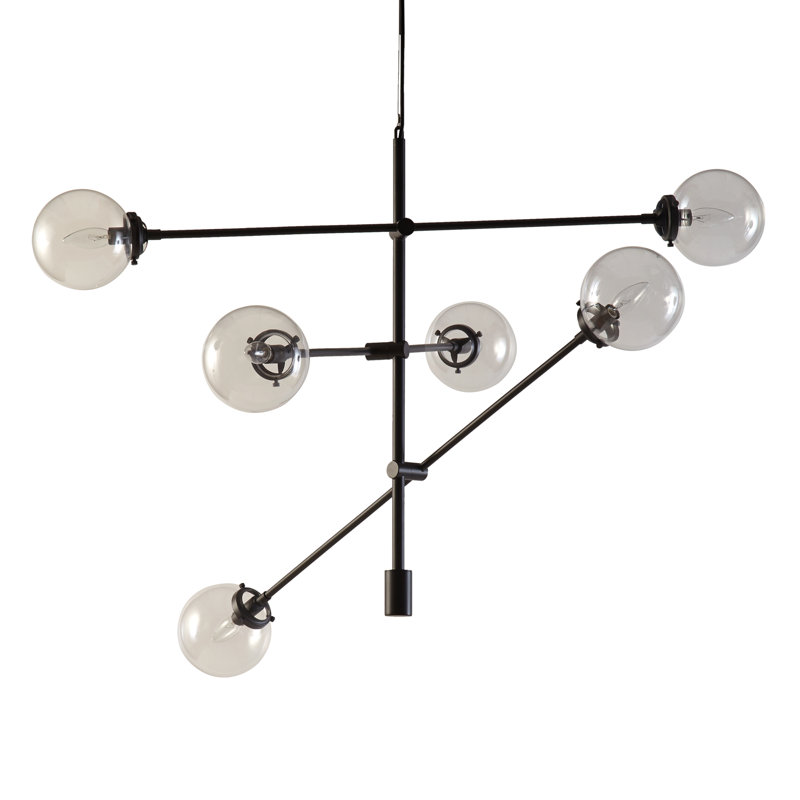 Lustre architectural en métal à 6 lumières avec abat-jours sphériques Cyrus, Bronze antique