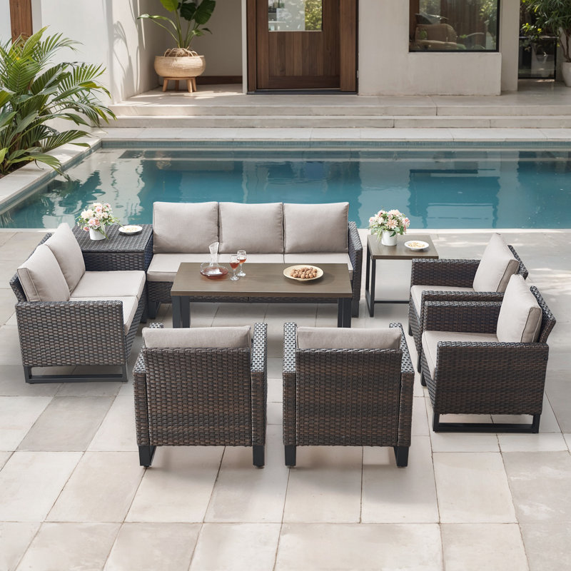 Ingvald All-Weather Wicker Outdoor Patio Conversation Set Seating Group With Lounge Chairs, Beige