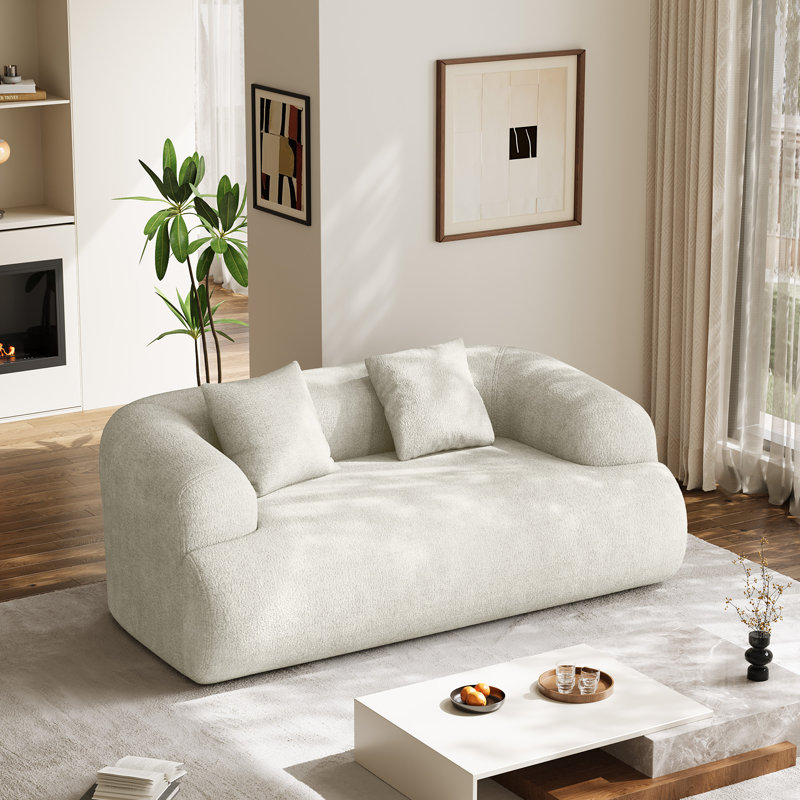Boneless Modern Curved Sofa Compression Couch, Beige, 24.5" H x 75.5" W x 40.8" D